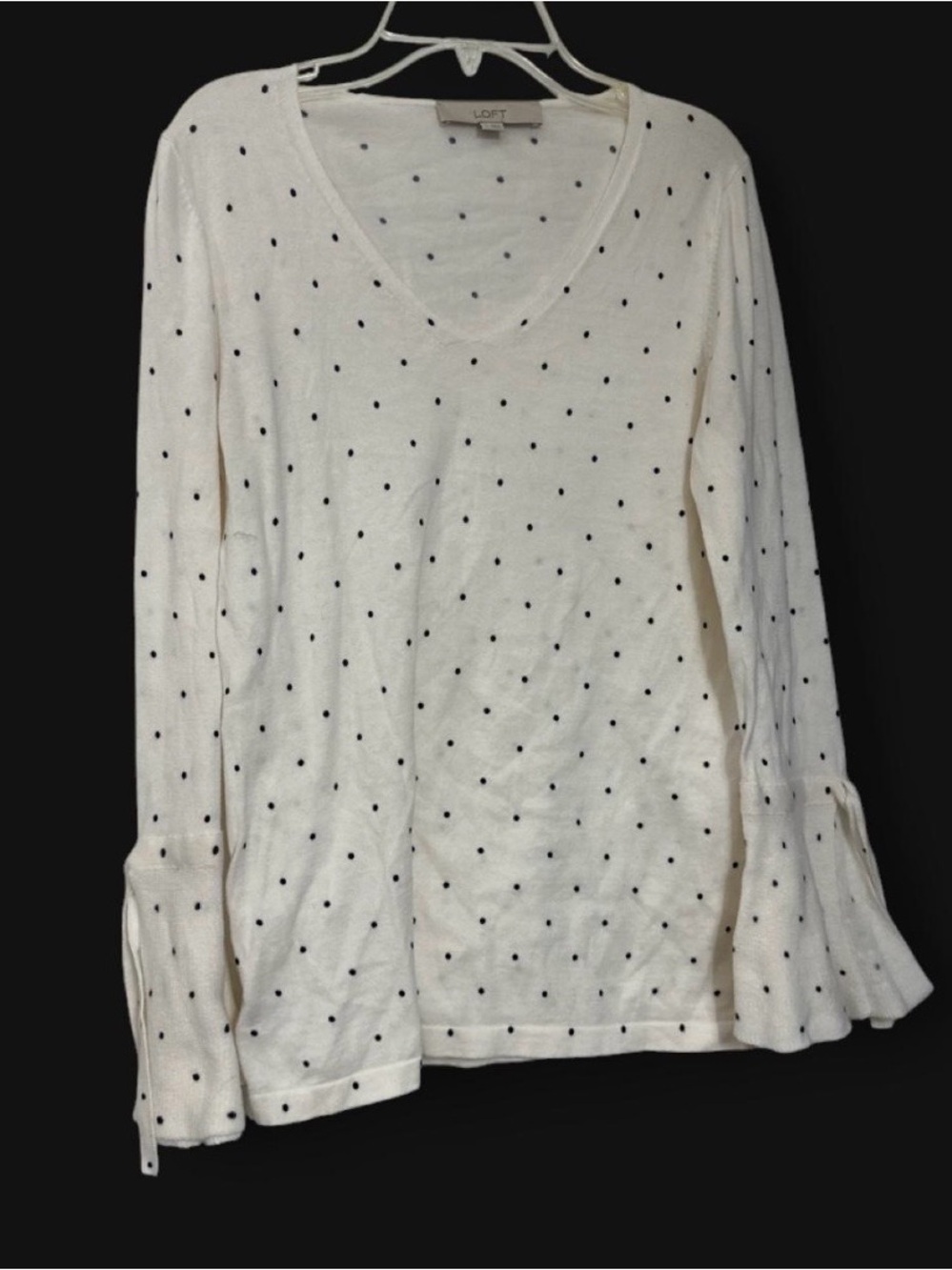 LOFT Cream V-Neck Polka Dot Long Sleeve Top